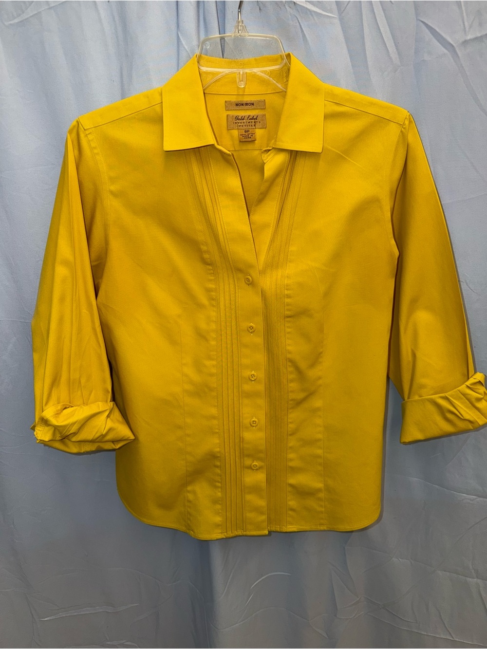 Black Label Women's Yellow Pintuck Button-Down Shirt